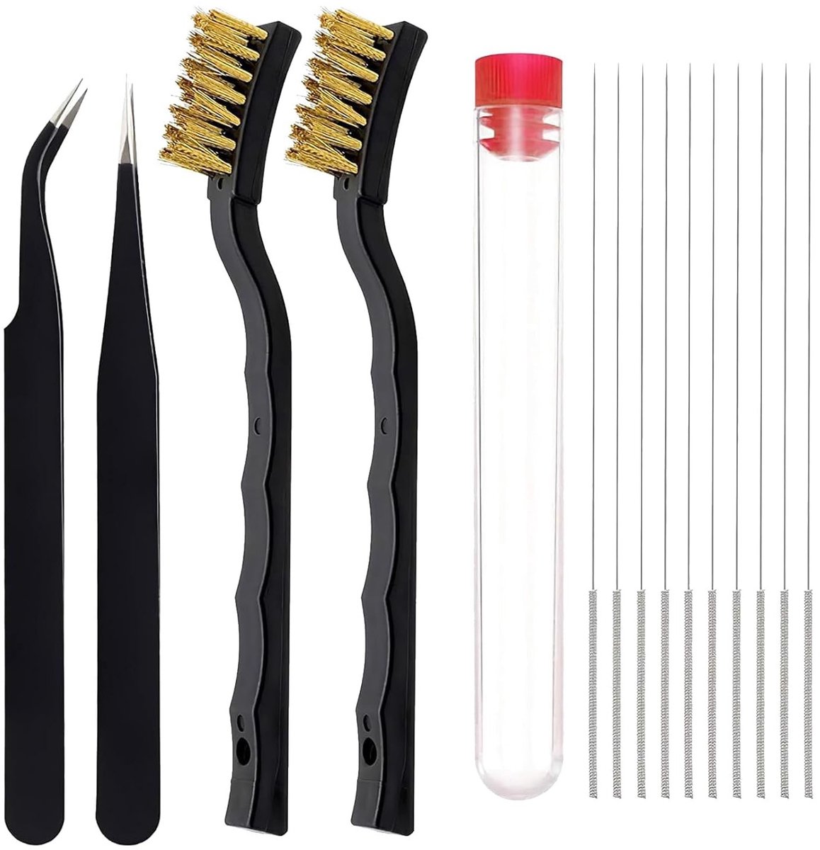 Complete 3D Printer Tool Set voor Onderhoud, Inclusief Reinigingsnaalden, Messing Borstel en Pincet voor Nauwkeurige Reiniging van Spuitkoppen en Printkoppen