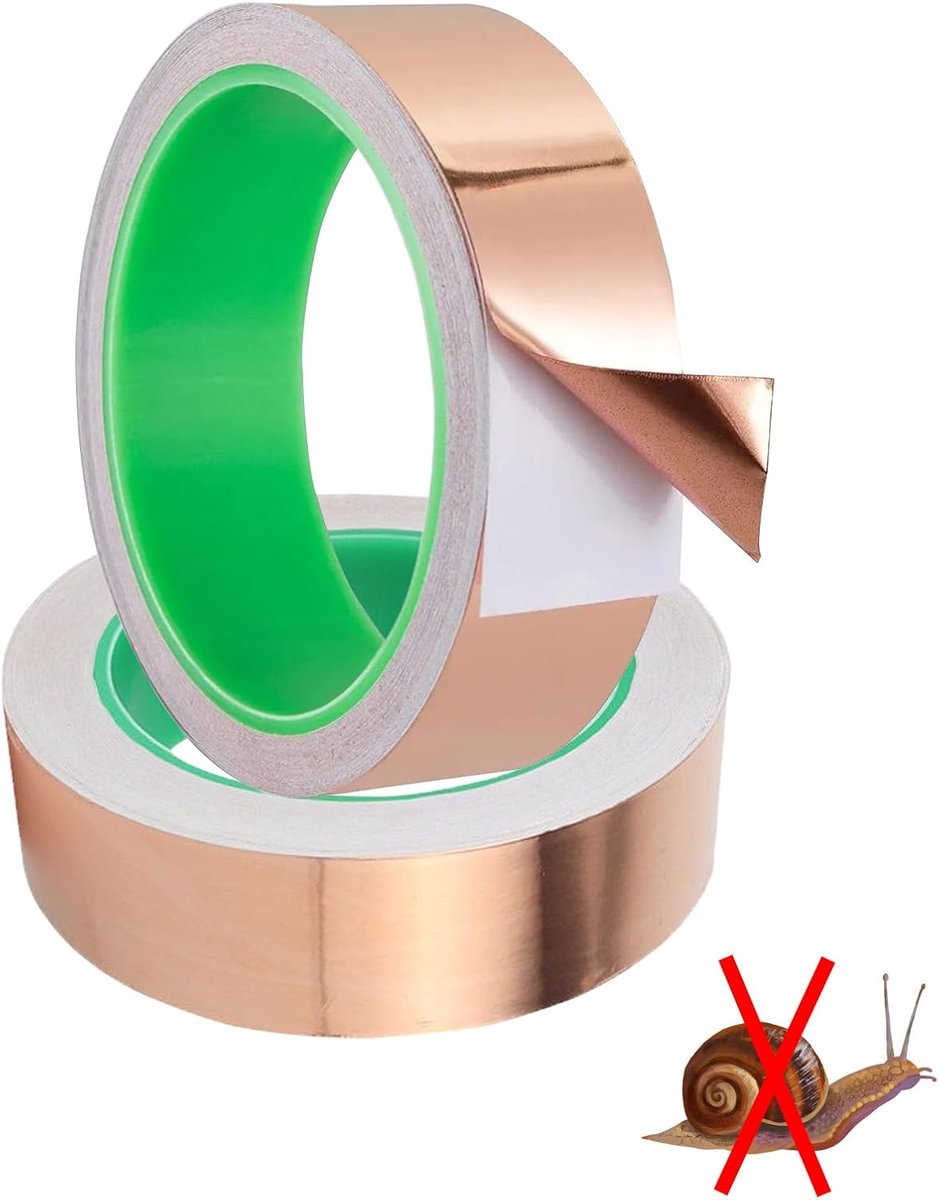 SnelShoppen - Pack van 2 Koper Tape 25mm x 50m, Zelfklevende Dubbelzijdige Geleidende Koperfolie Tape, Slakkenbescherming, EMI Kapton Tape voor Tuin e