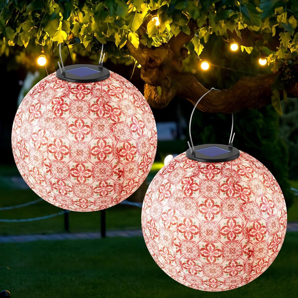 Thijox - Zonnelamp voor buiten, 2 stuks, 25 cm, waterdicht nylon LED lantaarns voor tuin, balkon, terras, bruiloft, verjaardag, sfeerverlichting