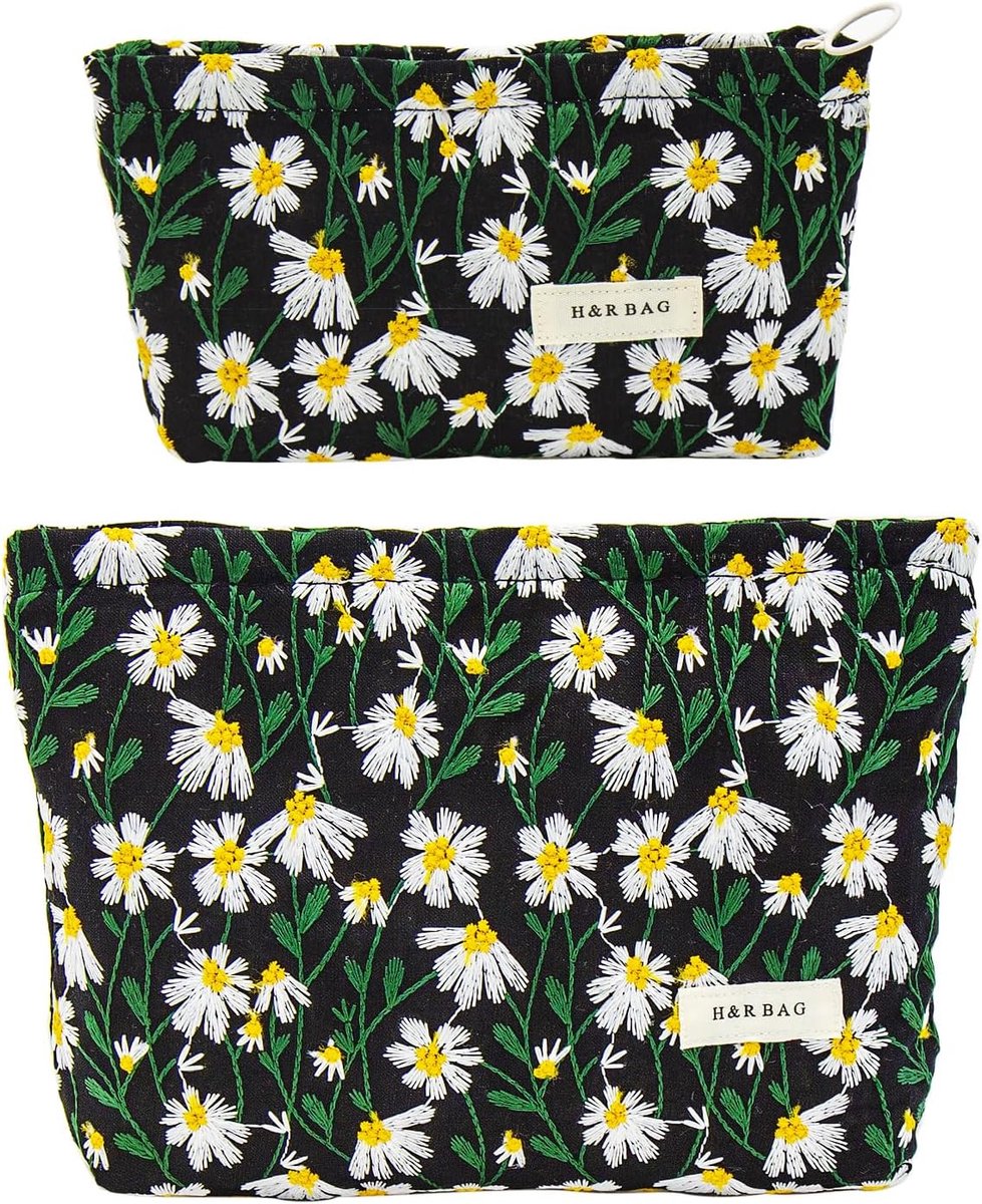 SnelShoppen - Makeup Bag Set van 2, Draagbare Cosmetica Tas en Pennen Etui, Toilettas voor Vrouwen en Meisjes, Bloemmotief, Perfect voor Reizen en Dag
