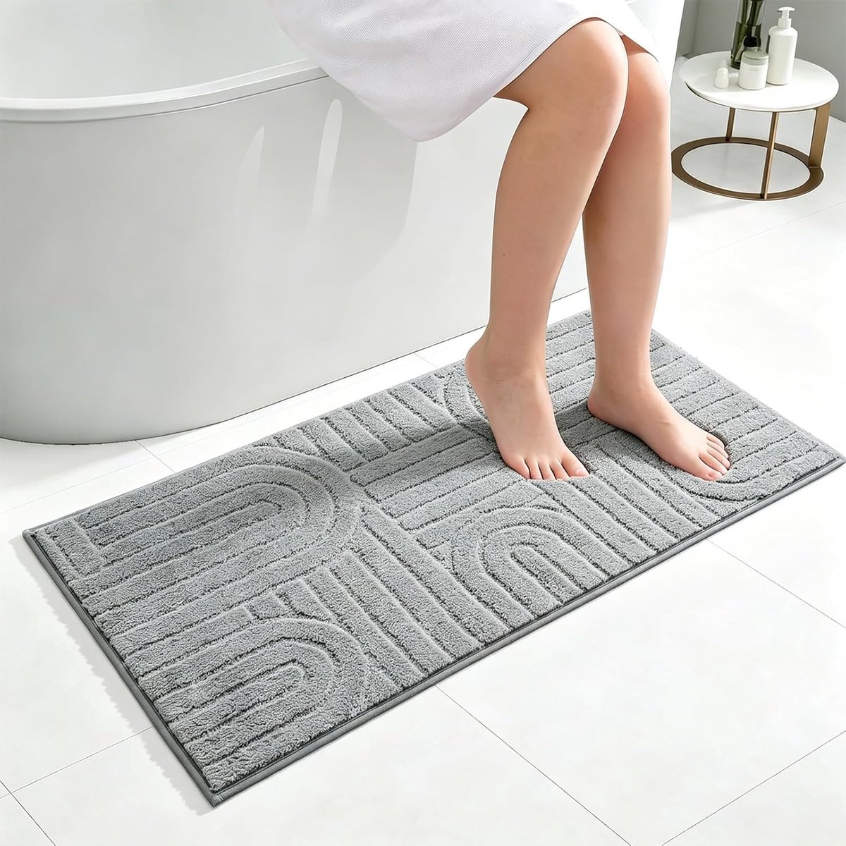 SnelShoppen - Grote Grijze Badmat 60x120 cm, Zachte Microfiber, Wasbaar, Waterabsorberend, Antislip Douchematt, Douche, Toilet en Bad, Perfect voor Ba