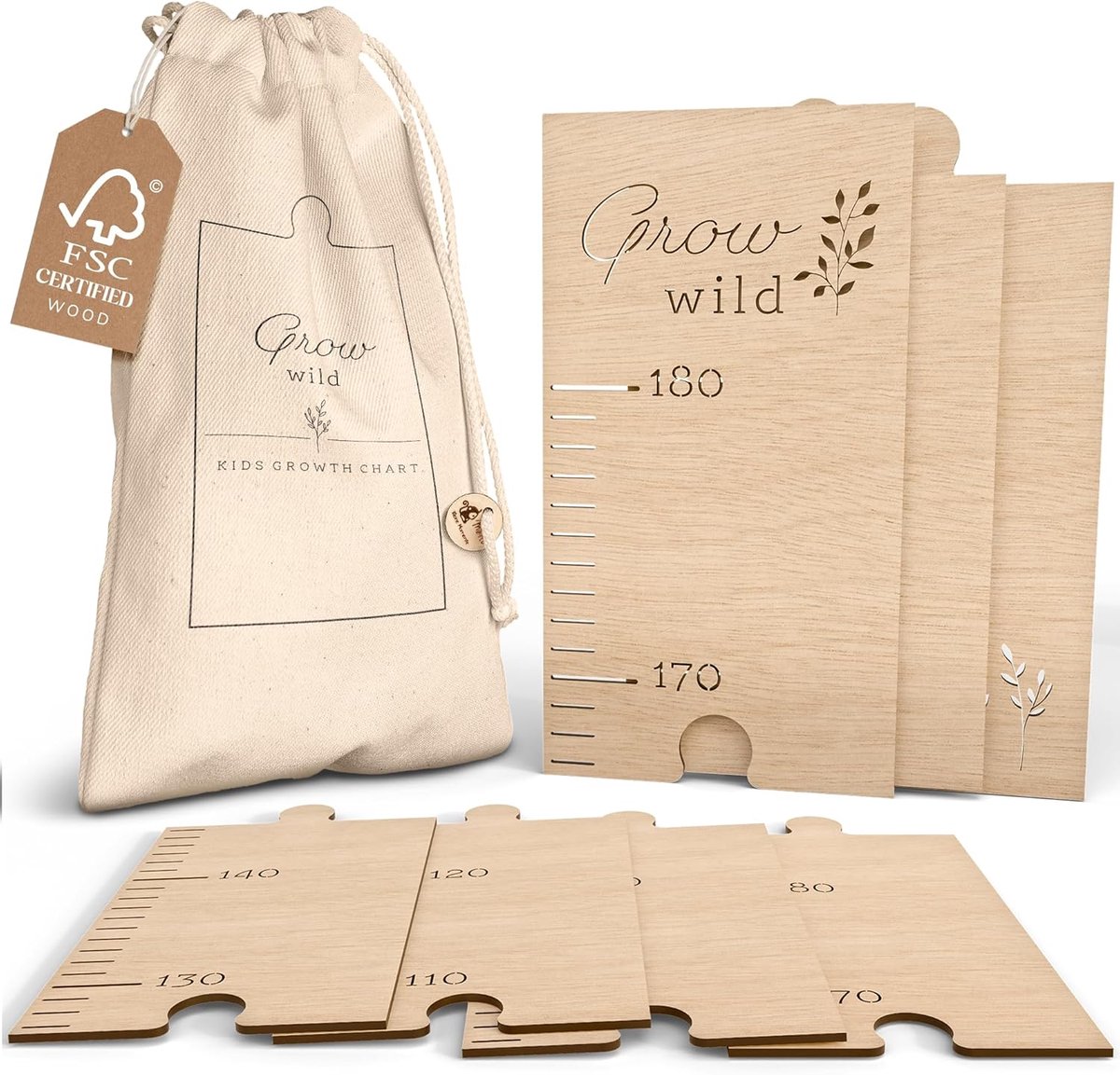 SnelShoppen - Houten Groeimeter voor Kinderen - Natuurlijke Houten Groeistreep - Makkelijk Af te Lezen - Voor Het Gezin - Perfect voor Kinderkamer en