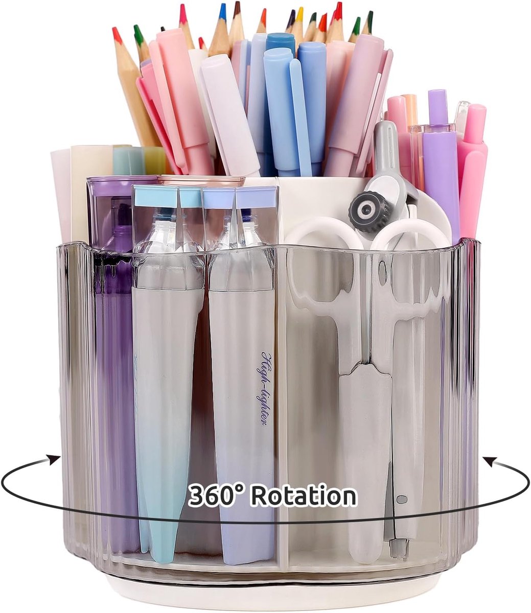 SnelShoppen - Rotatable Desk Organiser - 360 Graden Penhouder met 6 Compartimenten, Groot Capaciteit, Aesthetic Stationery voor Kantoor, School en Thu