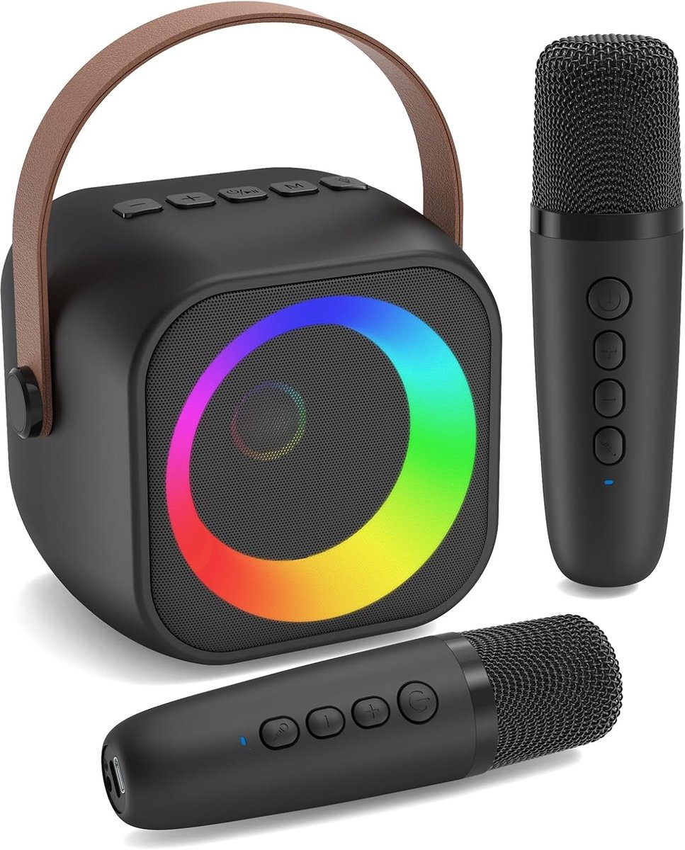 SnelShoppen - Karaoke Machine met 2 Microfoons, Draagbare Bluetooth Speaker voor Kinderen en Volwassenen, Mini Karaoke met Disco Lichten, Ideaal voor