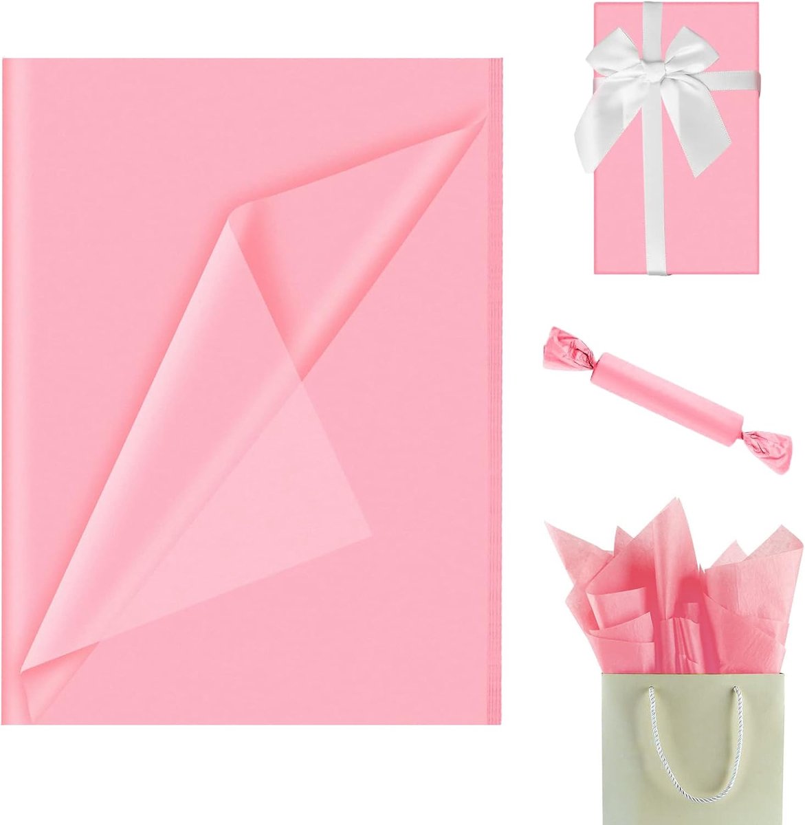 SnelShoppen - 60 Vellen Roze Tissue Papier 35x50 cm - Cadeaupapier voor Feestdagen, Kerst, Verjaardag, Valentijn, Bruiloft, Baby Shower, DIY Knutselen