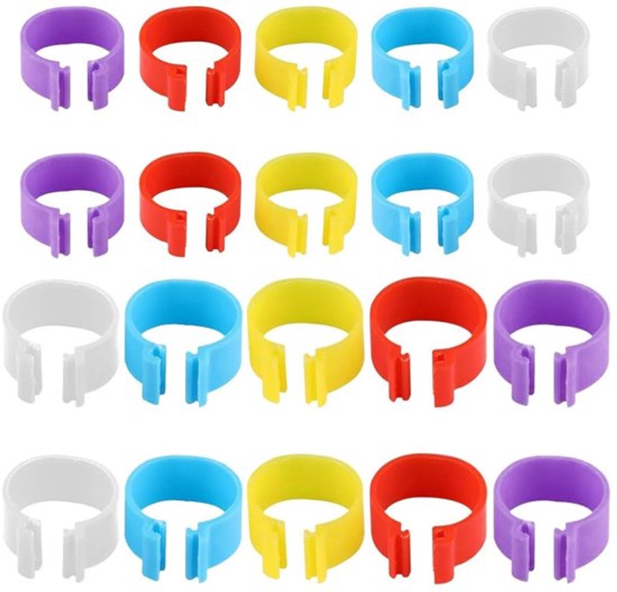 Kippenbeenringen 20 Stuks - Kunststof Ringen - Clipringen voor Gevogelte - Meerkleurig - 1,6/2,0 cm Diameter - Herbruikbaar - Pootringen