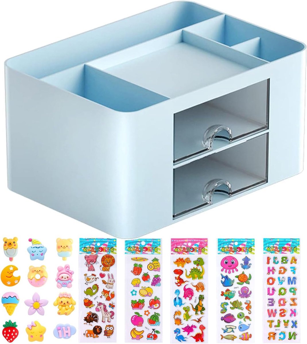 Multifunctionele Bureau Organizer met Lades, Ruimtebesparende Pennenhouder en Tafel Organizer met 5 Compartimenten voor Thuis, Kantoor en School (Blauw)