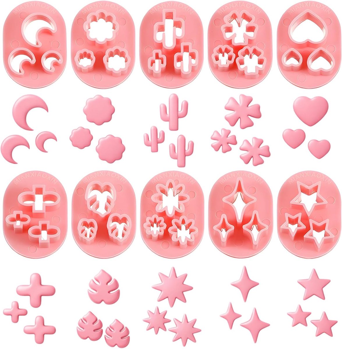 SnelShoppen - 10-delige Polymer Clay Cookie Cutters Set voor Oorbellen - Verschillende Vormen zoals Bloemen, Cactus, Maan, Bladeren, Sterren - Ideaal