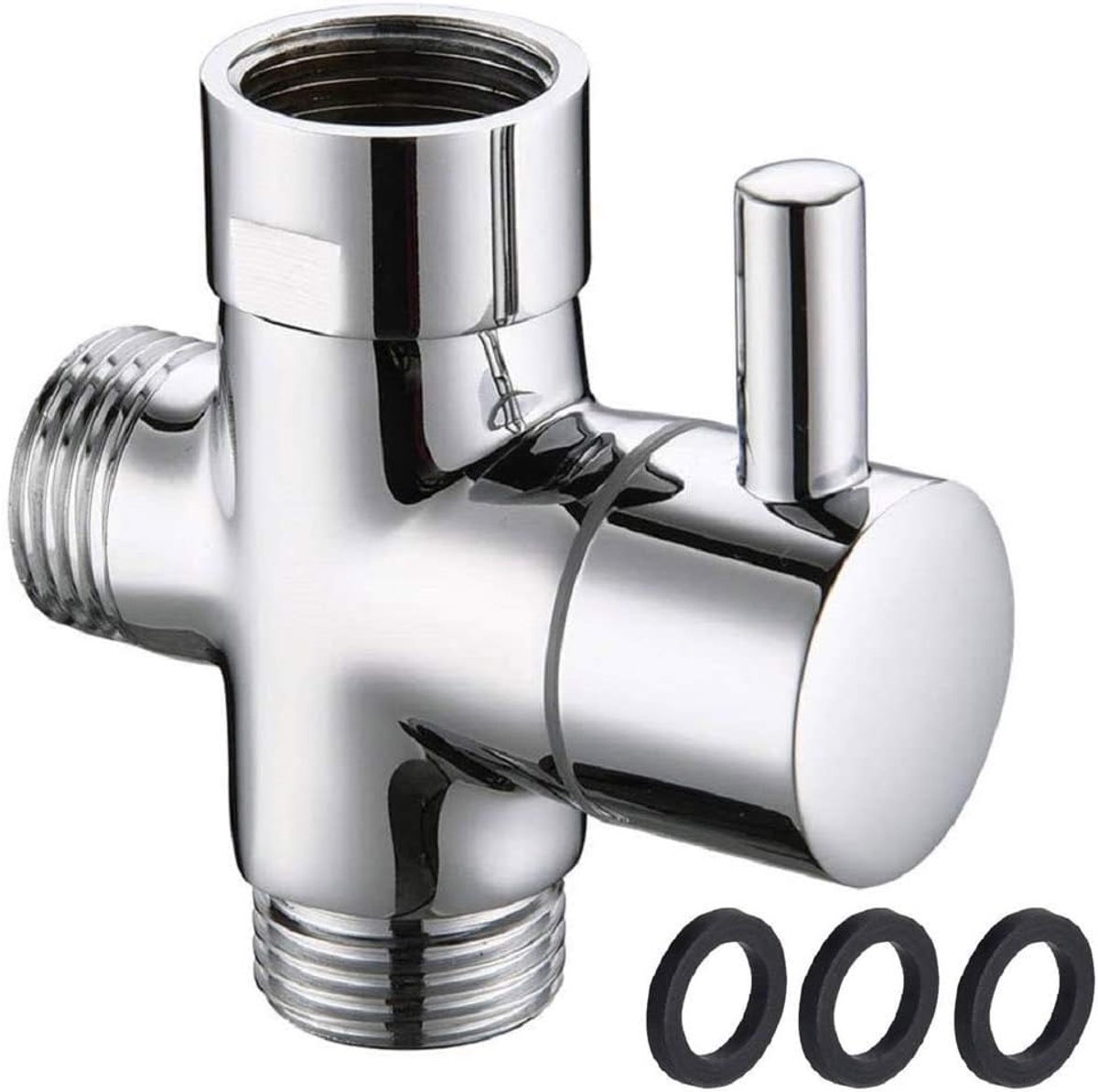SnelShoppen - 3-Weg Douchearm Diverter Ventiel G1/2" Messing Douche Splitter met Rubber Ring voor Handdouche en Vaste Spraykop Chroom