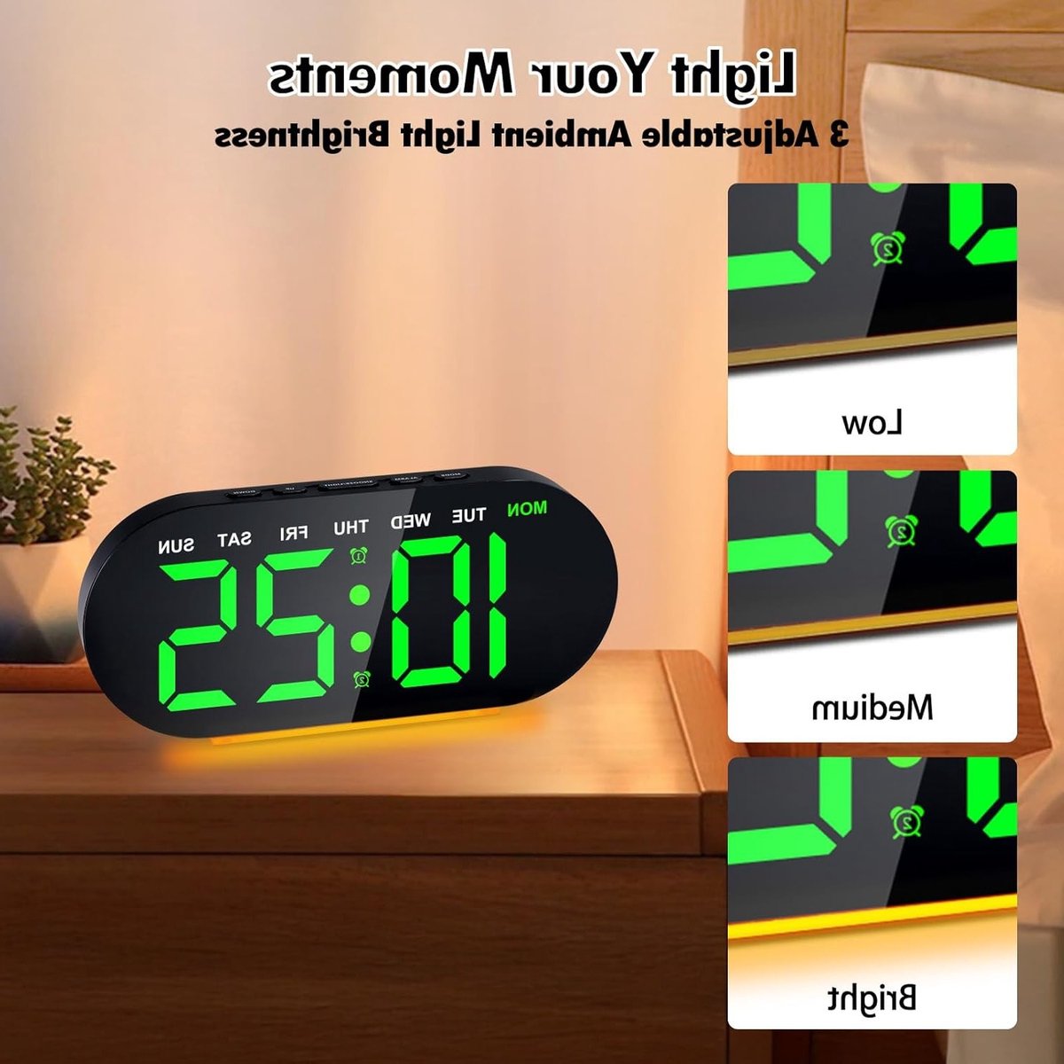Digitale Wecker met Nachtlamp, 7 Inch Groot LED Scherm, USB Oplader, Dubbele Alarmfunctie, Temperatuurweergave en Snooze-functie voor Zware Slapers