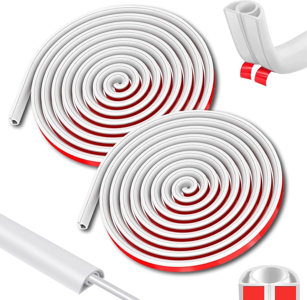 SnelShoppen - Self Adhesive Cable Tray - Flexibele Halfronde Kabelgoot voor Wand- en Vloeraansluitingen - 2 Stuks Wit - 3m Lengte x 0.5cm Gat - Ideaal