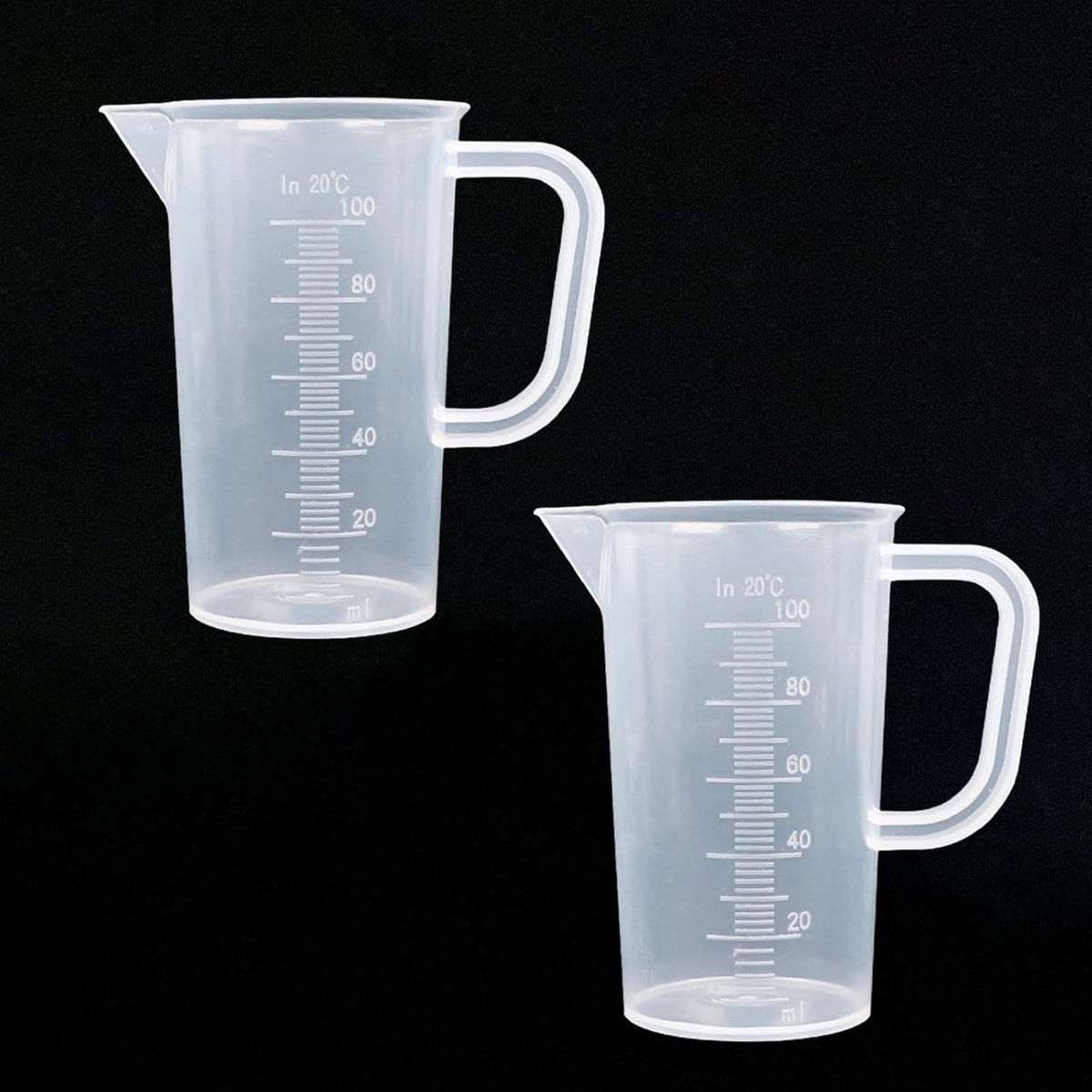 SnelShoppen - 2 Stuks Plastic Maatbekers 100ml - Transparante Maatbekers met Handvat - Multifunctionele Keuken Maatcups voor Vloeistoffen, Laboratoriu