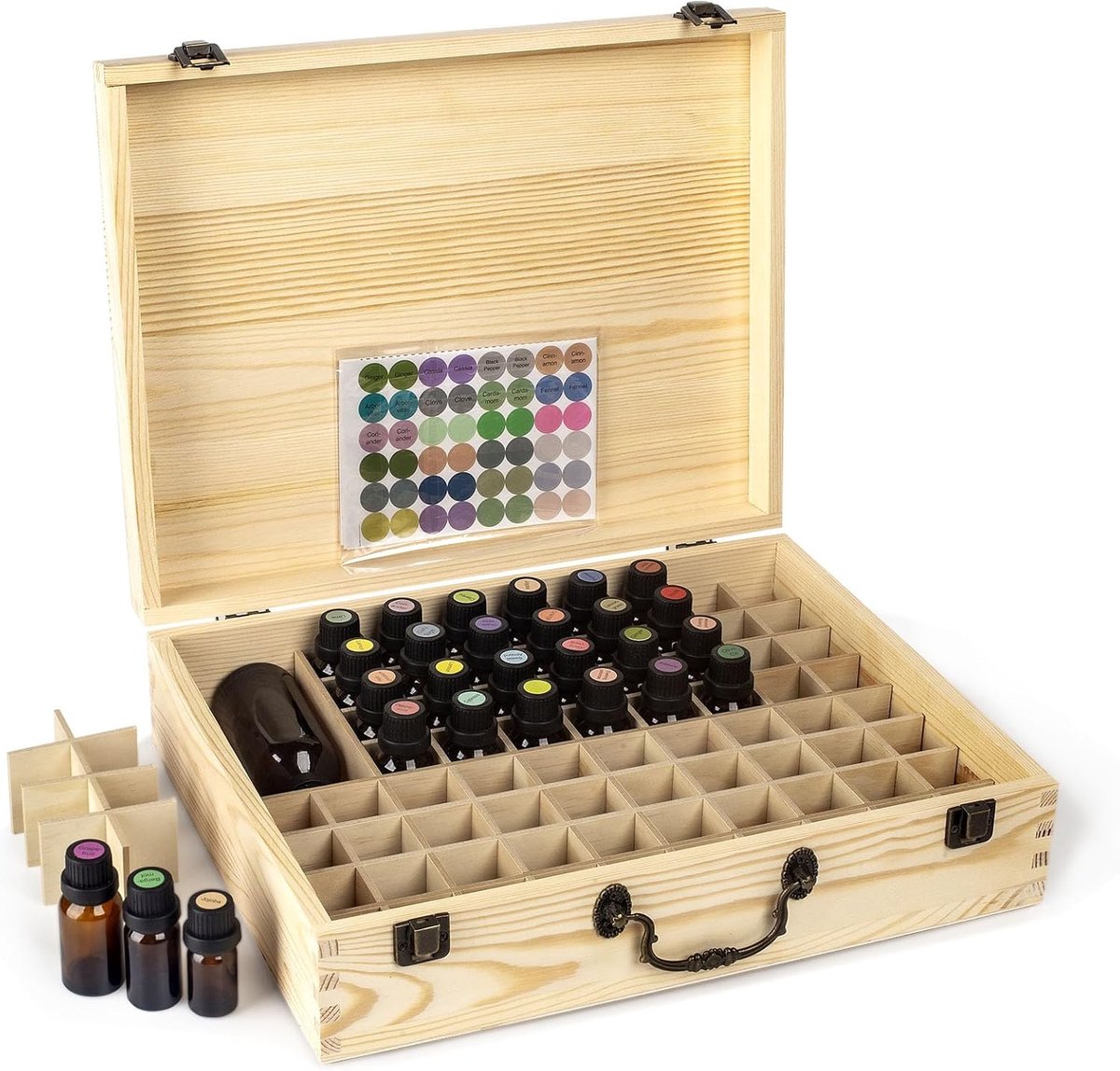 SnelShoppen - Houten Opbergdoos voor Essentiële Olie - 80 Compartimenten Organizer voor 15ml Flesjes - Nagellak Collectie met Deksel - Handgemaakt en