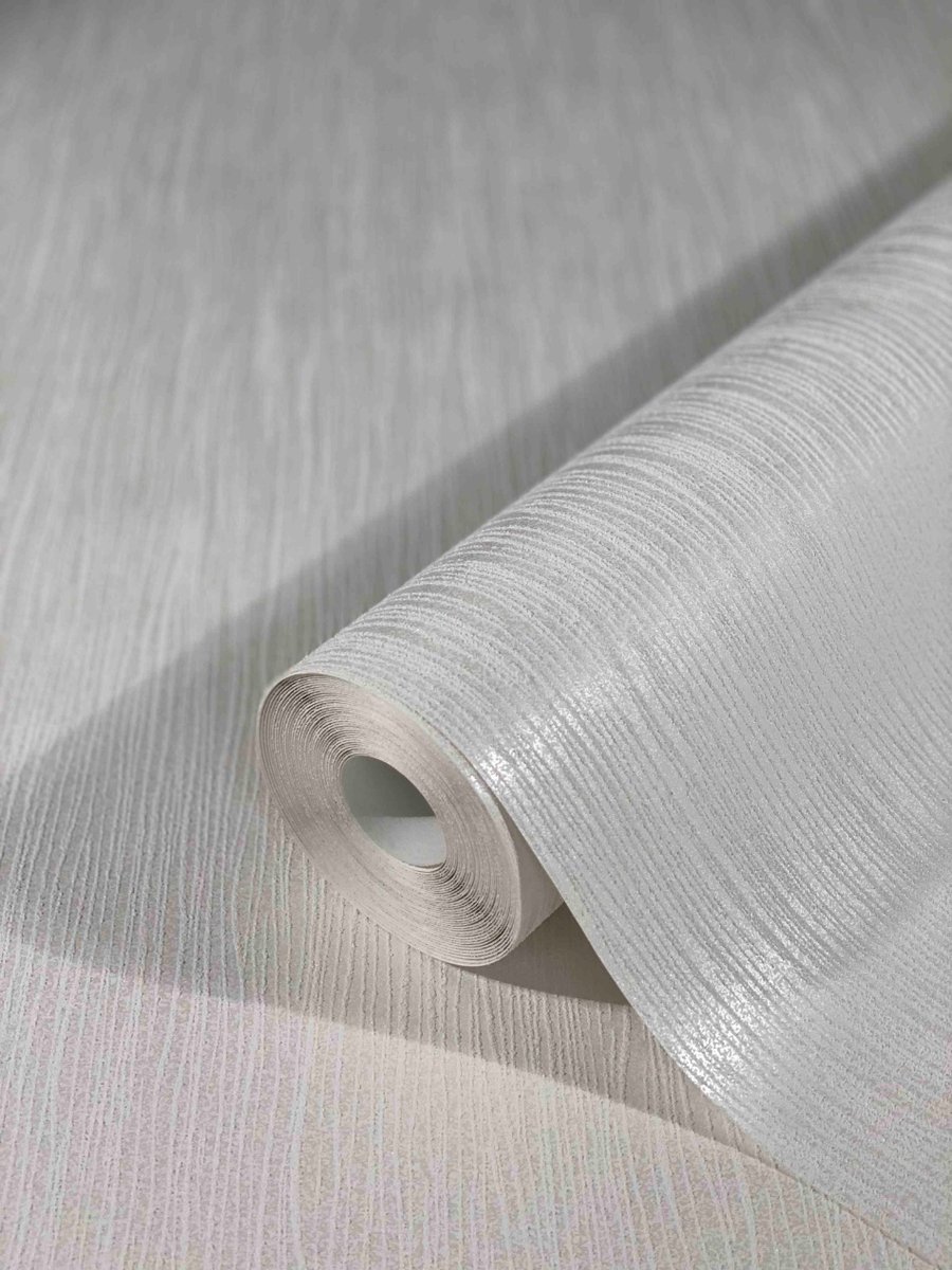 Behang - Golvende Lijnen - Zandkorrel structuur - Zilver Wit - Scandinavisch - Vliesbehang - Woonkamer Slaapkamer - 0,53 x 10,05 M – Dune