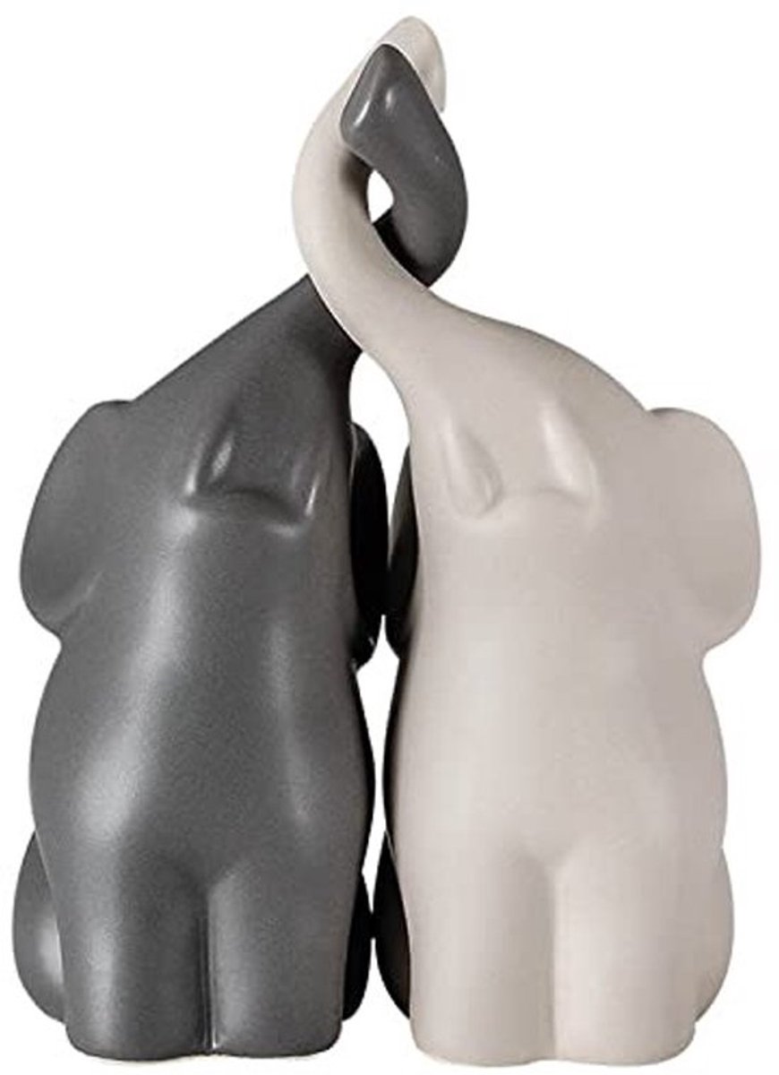 Decoratief Figuur Schattig Olifantenpaar - Beeldjes Decoratie - Beelden voor Binnen - Sculptuur - Beeldjes Liefde - Keramiek met Glazuur - Beeldje