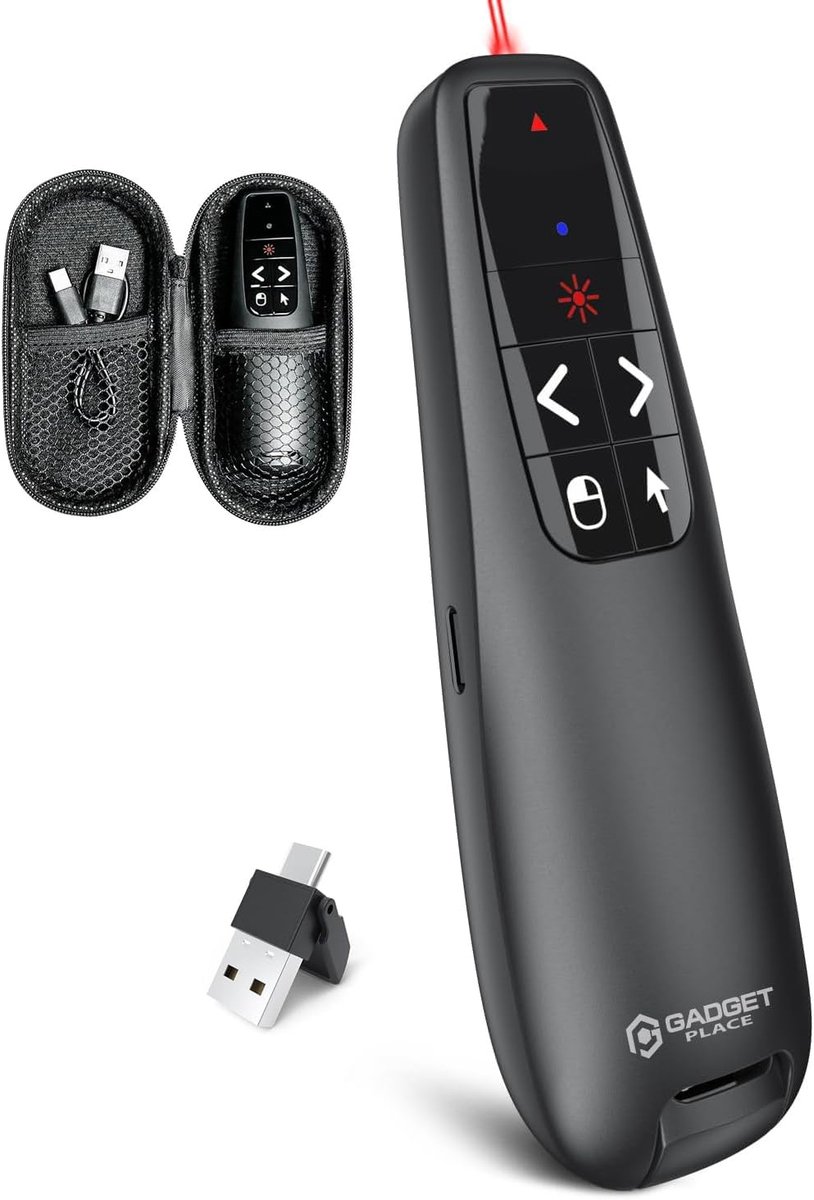 SnelShoppen - Professional Presenter Pro met Laser Pointer, Air Mouse Functie, Beschermcase - 30M Bereik - PowerPoint Remote Control - Presentatie Cli