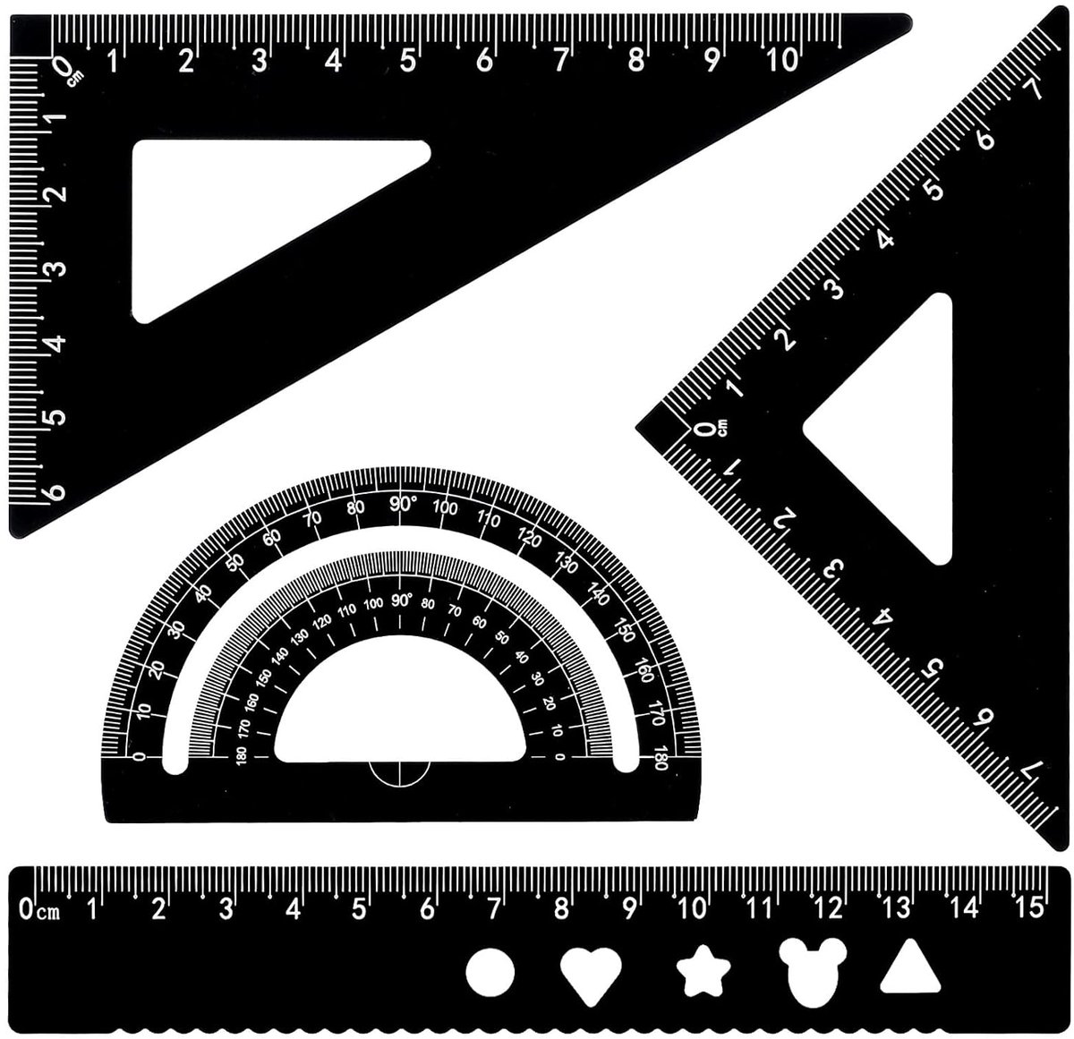 SnelShoppen - 4-delige Set Metalen Linialen - Zwarte Aluminium Geometrische Hoeklinialen, Rechte Liniaal en Protractor, Tekenmateriaal voor Studenten