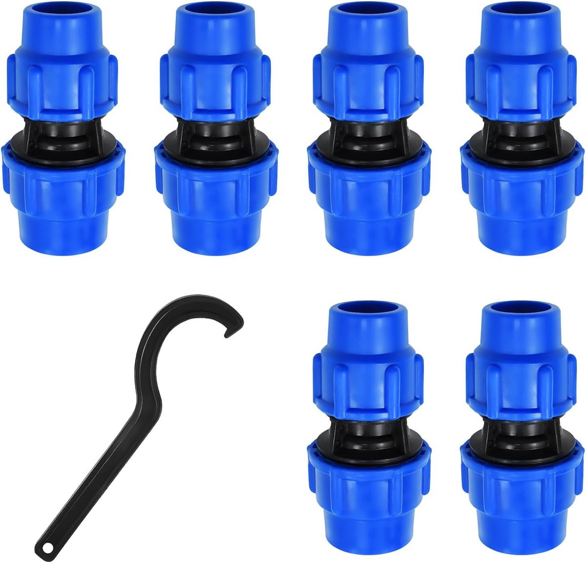 6 stuks PP-koppelingen 32 mm tot 25 mm, schroefverbinding voor PE-buizen, kunststof fittingen, duurzaam en eenvoudig te installeren