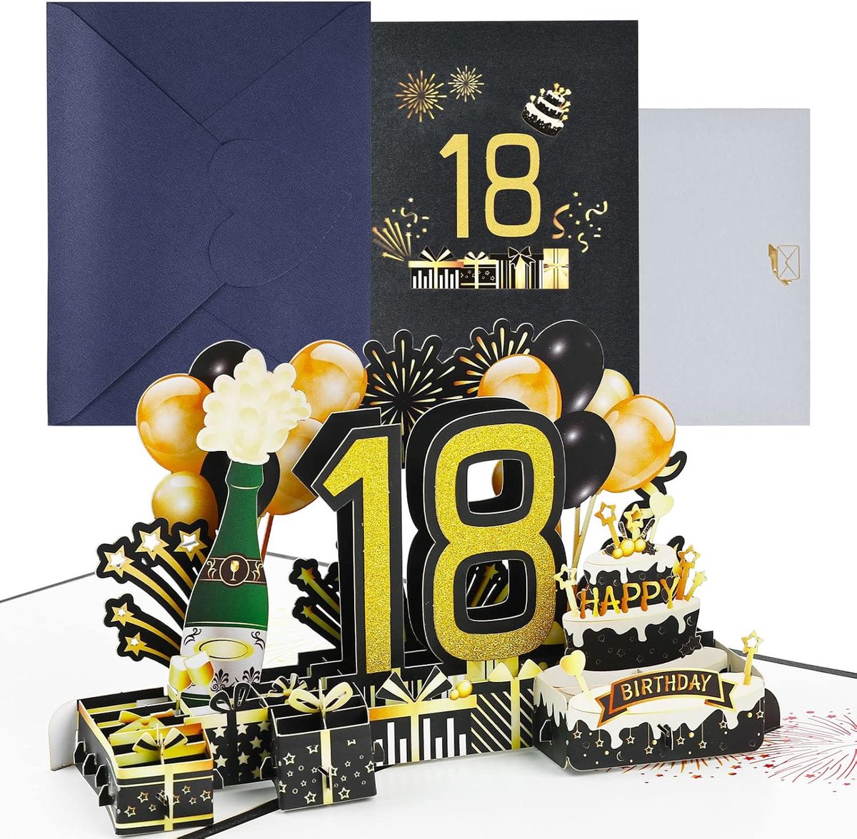 SnelShoppen - 3D Pop Up Verjaardagskaart voor 18e Verjaardag - Unieke, Persoonlijke en Stijlvolle Kaart met Vuurwerk - Inclusief Envelop voor Vrouwen,