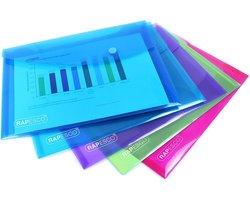 ECO Gerecyclede Documentenmappen A5 met Drukknoop - Verpakking van 5 Kleurrijke Mappen