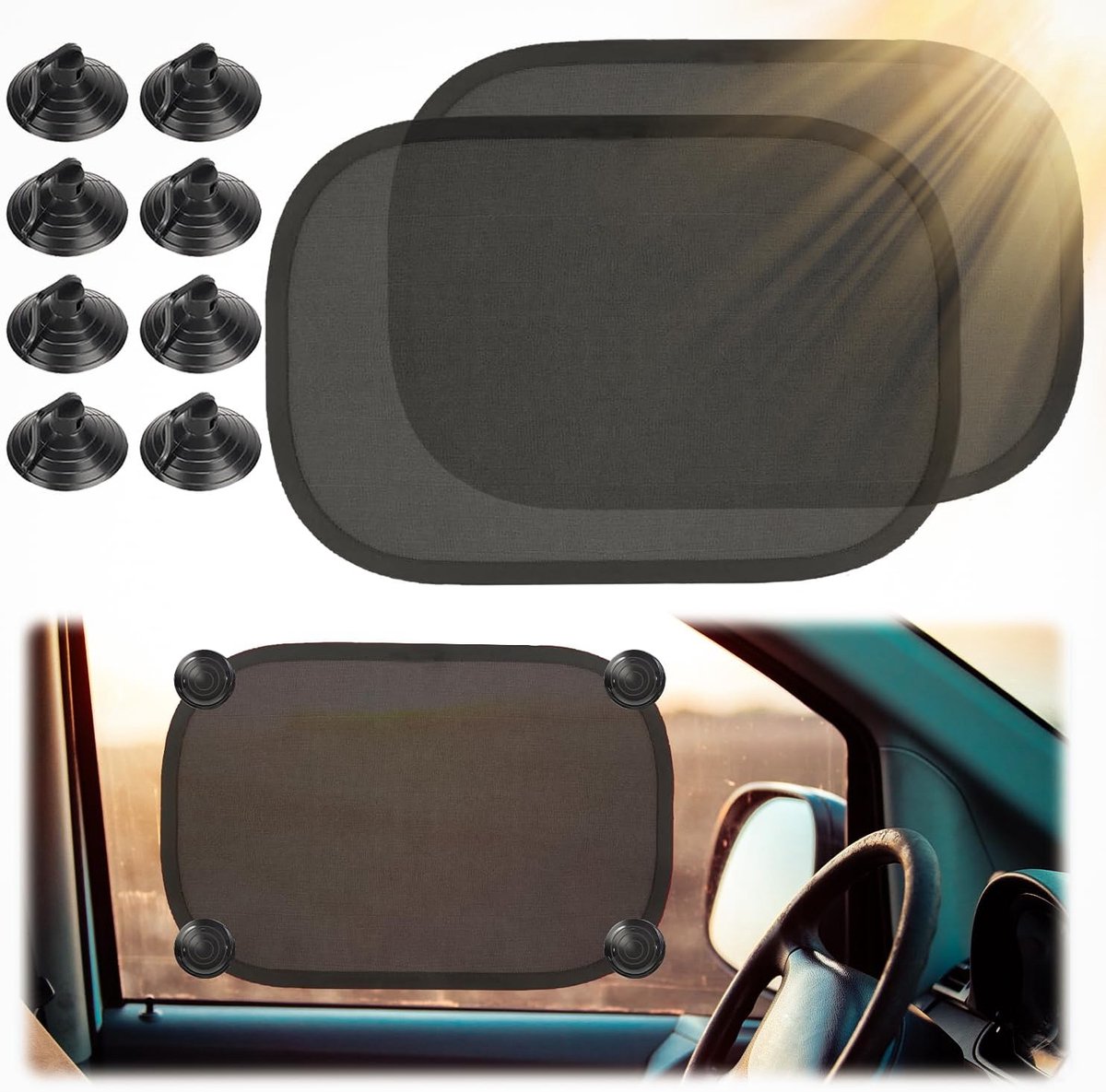 SnelShoppen - 2x Kinder Zonnebescherming Auto met 8 Zuigcups - UV Bescherming 44x36 cm - Ideaal voor Kinderen en Volwassenen - Praktisch Auto Accessoi