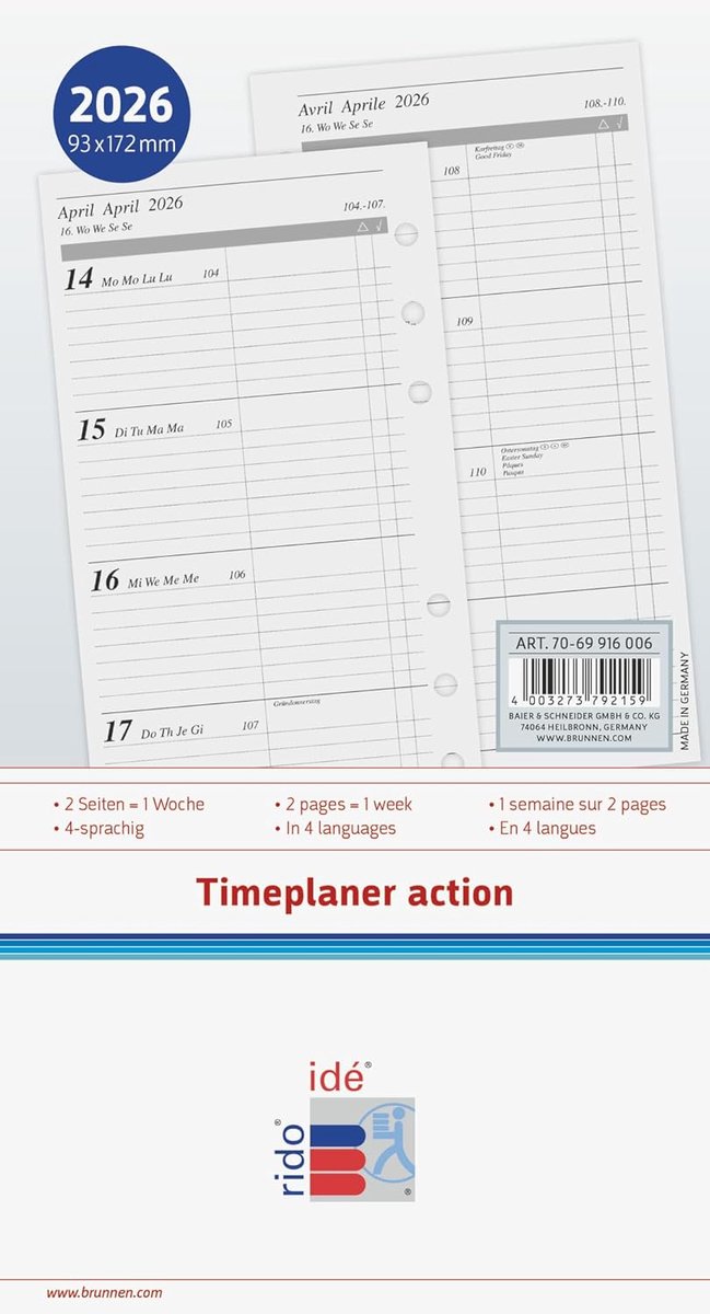 SnelShoppen - Actieve Weekkalender 2026, Compact 93 x 172 mm, 112 Pagina's, Meertalig, Voor Thuis en Kantoor