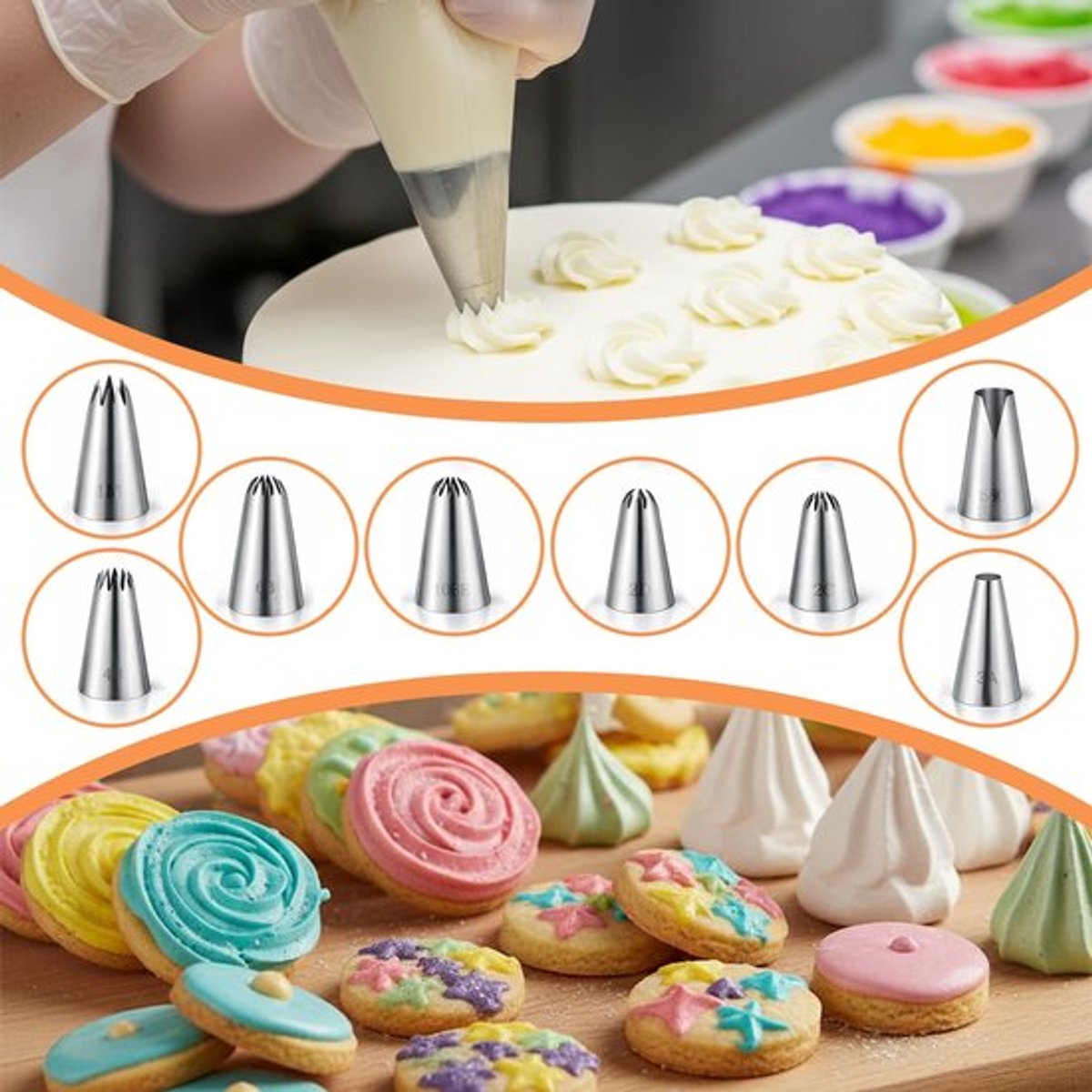 Dailygoods- Spuitmond Professionele Set - 10 Stuks Roestvrij Staal - Decoratiegereedschap - Voor Bloemen/Sterren/Randen - Cadeaus voor Bakkers - Veelzijdig Gebruik - Piping Tips