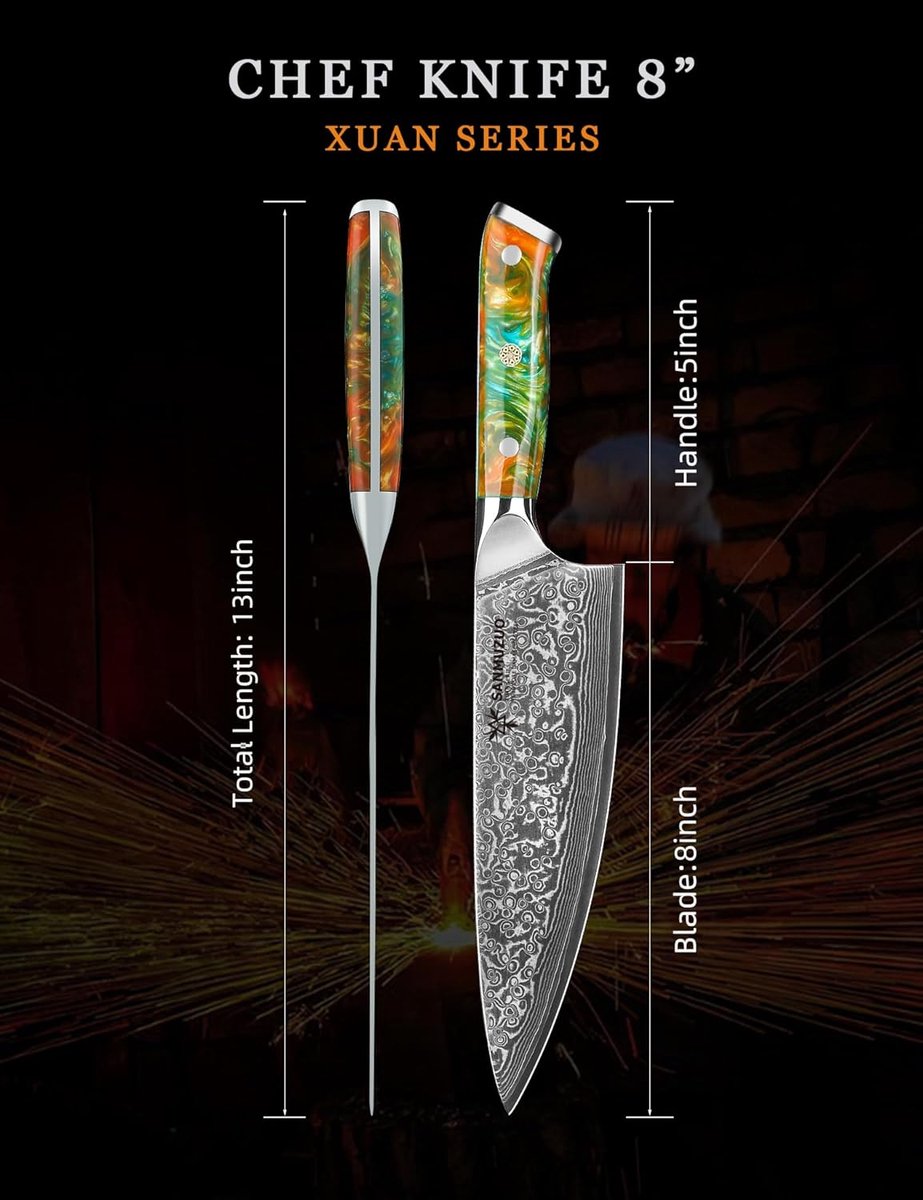 SnelShoppen - Professioneel 20cm Chef Knife Damask Mes, 67 Laags Japanse VG10 Staal met Houten Handvat - Perfect voor Koken, Keukenaccessoires, Sterk