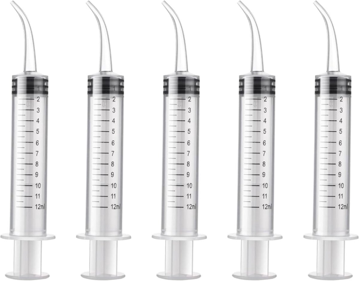 SnelShoppen - 5 Stuks Dental Syringen 12cc - Duurzame Plastic Injectiespuiten - Lichtgewicht en Compact voor Reis - Ideaal voor Mondhygiëne