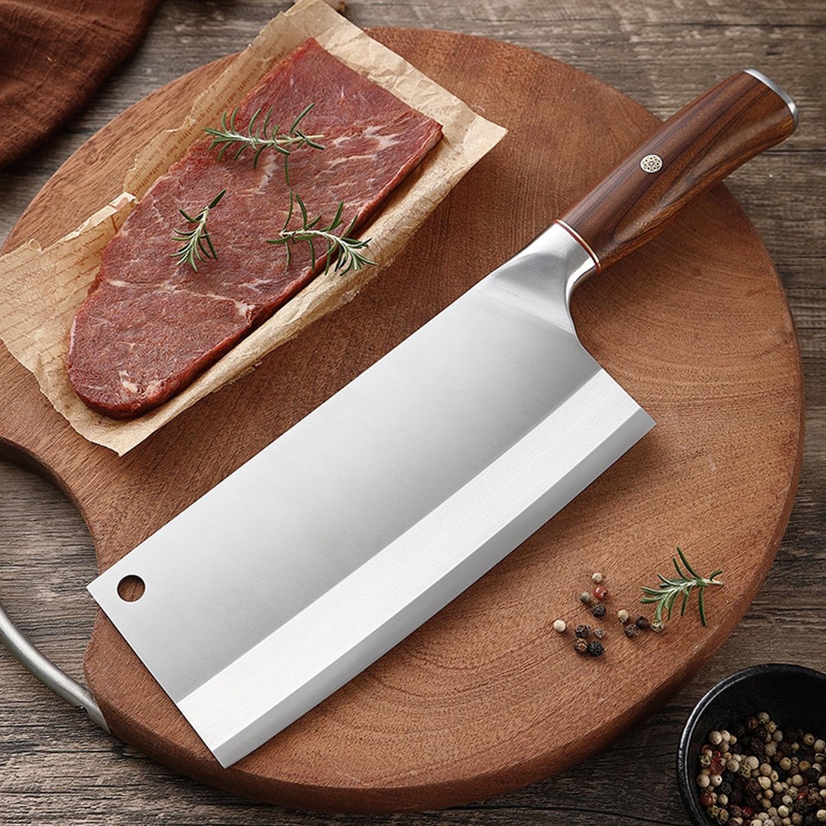 SnelShoppen - Professionele Chinese Chef's Knife - High Carbon Roestvrij Staal Keukenmes - Super Scherp 8" Chinees Koksmes voor Snijden en Hakken van