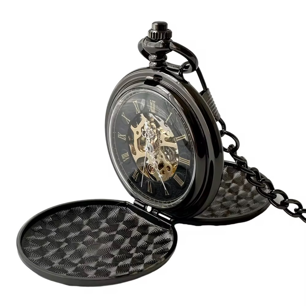 Vintage Zakhorloge Skeleton | Mechanisch Zakhorloge | Handmatige Opwinding | Met Ketting | Zwart
