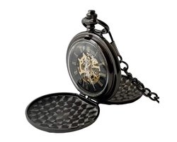 Vintage Zakhorloge Skeleton | Mechanisch Zakhorloge | Handmatige Opwinding | Met Ketting | Zwart