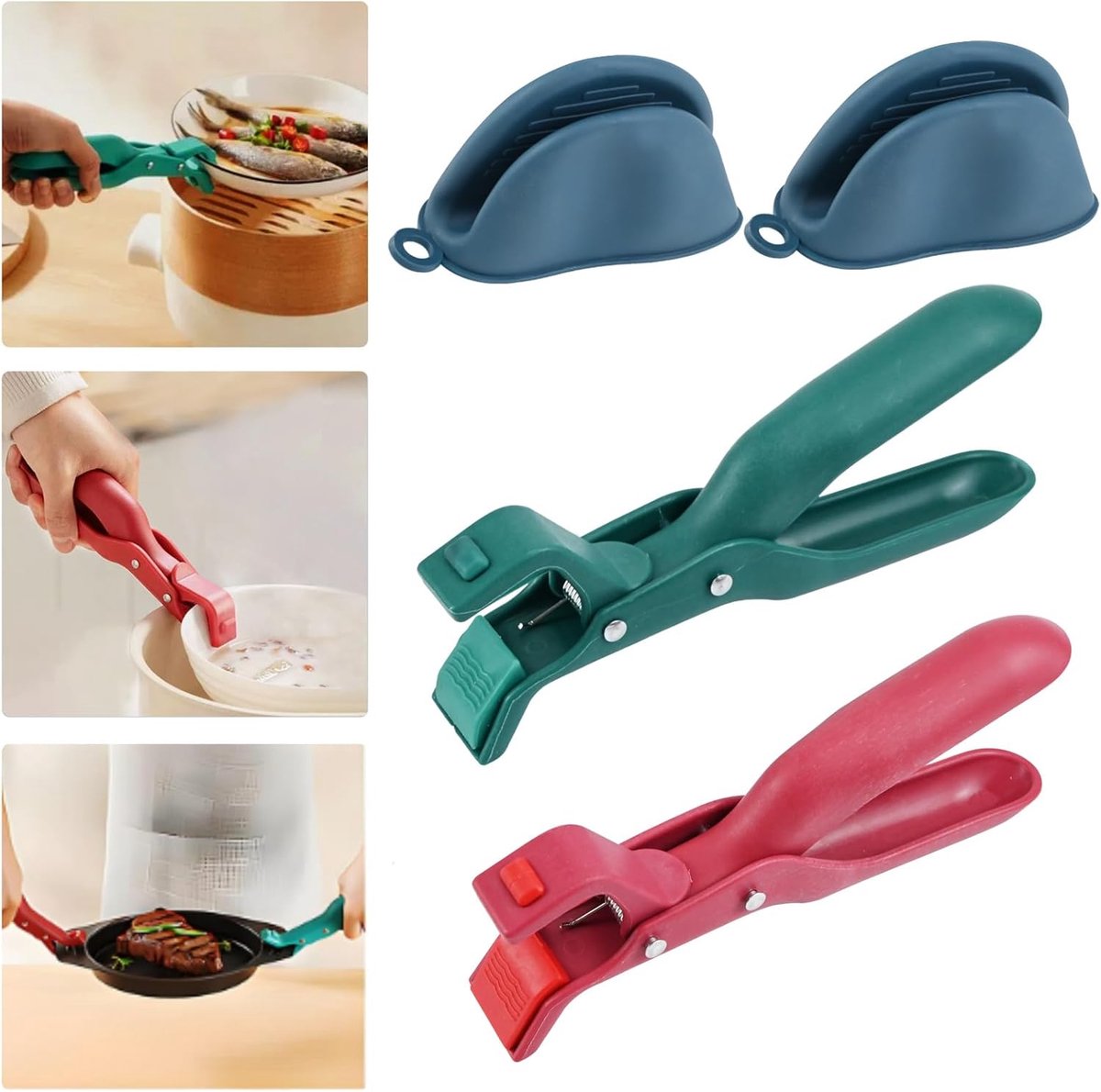 SnelShoppen - 2 Stuks Multifunctionele Antislip Komhouder Clip + Minivitten, Warmte-isolatie, Nylon Hot Plate Gripper voor Magnetron en Air Fryer, Roo
