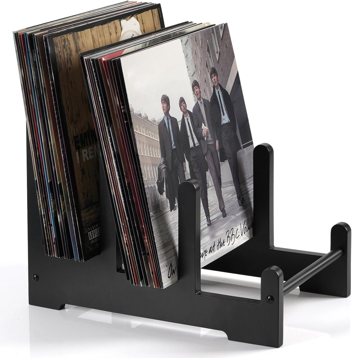 SnelShoppen - Vinyl Record Stand - Houten Vinyl Platenhouder - Modern Design - Zwart - 37x27x24cm - Voor Album, Foto's en Tijdschriften