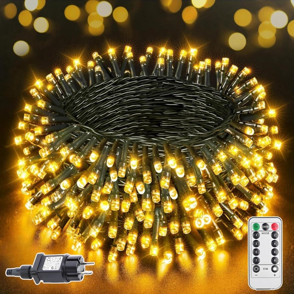SnelShoppen - Kerst Fairy Lights 10m met 100 Warm Witte LEDs, 8 Verlichtingsmodi, Afstandsbediening met Timer, Geheugenfunctie, IP65 Waterdicht, Binne