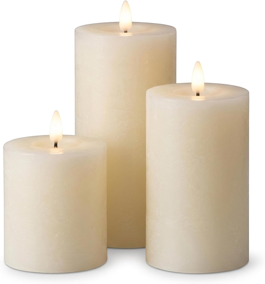 SnelShoppen - Set van 3 LED Kaarsen van Echt Was met Vlam Effect - Warm Wit Licht - Batterij Aangedreven - Ø 7 cm, Hoogte 10/13/15 cm - Veilig en Sfee