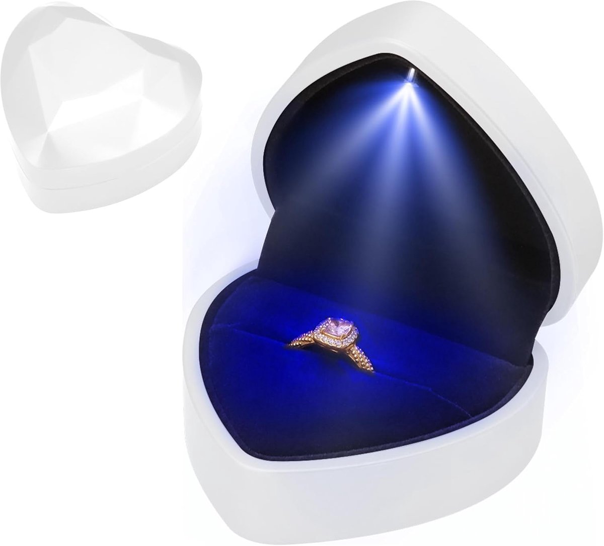 SnelShoppen - Hartvormige Ringdoos met LED Verlichting, Luxe Velours Interieur, Ideaal als Verlovingsringdoos, Trouwringdoos, Valentijnsdag, Sieraden