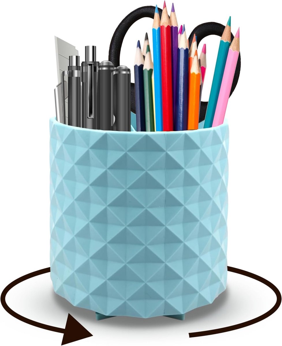 SnelShoppen - Draaibare Pennenhouder met 6 Vakken - Bureau-Organizer 12 x 11 cm - Draaibaar en Praktisch - Voor School, Kantoor, Cosmetica, Knutselmat