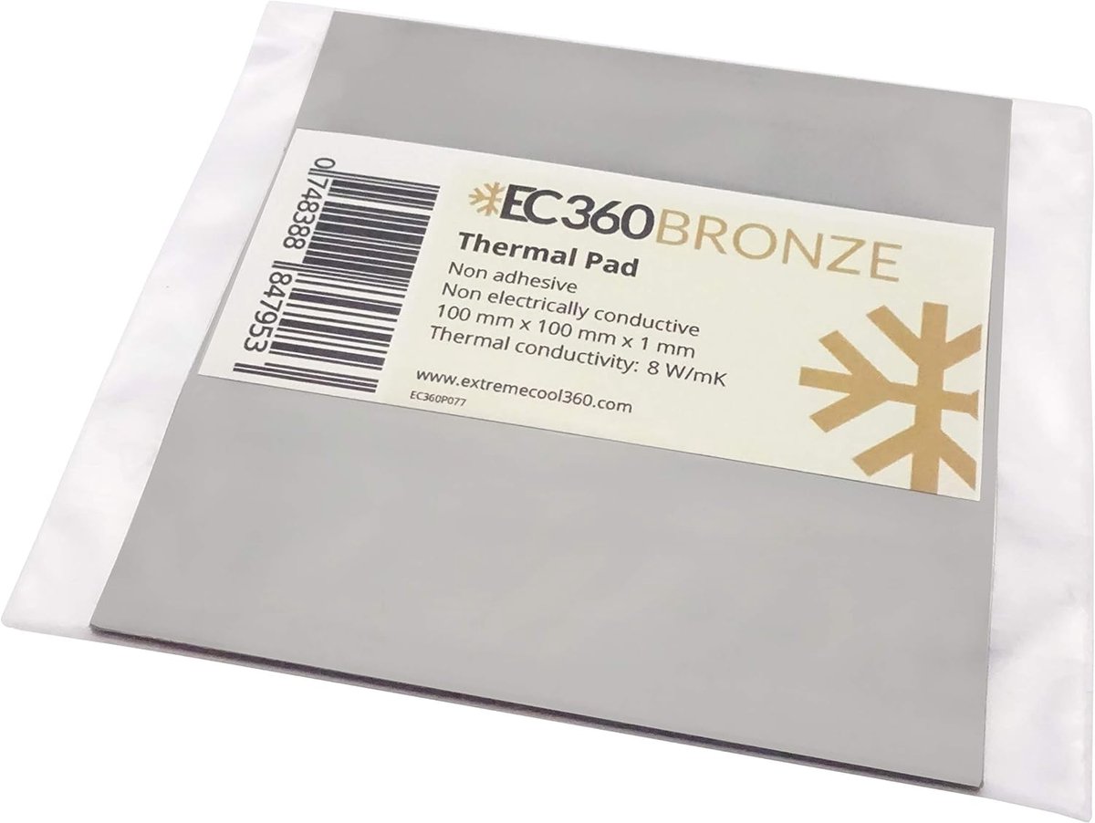 SnelShoppen - Bronze 8W/mK Thermische Pad 100x100x1mm - Hoge Warmtegeleiding, Perfect voor Elektronica, CPU's en Koeling