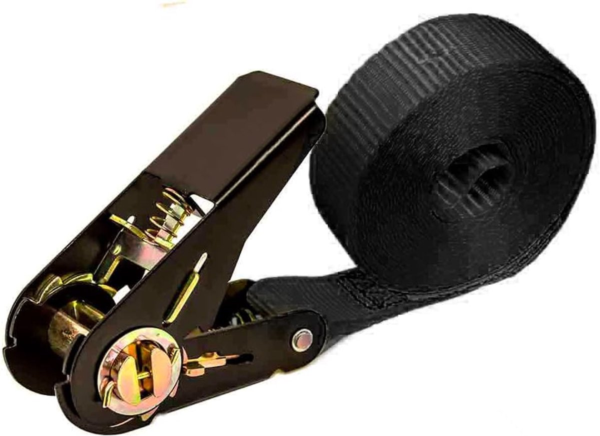 SnelShoppen - Lashing strap met ratchet 5 m - Bevestigingsband voor transport, lading, camping, zwart - Tot 1000 kg - EN 12195-2