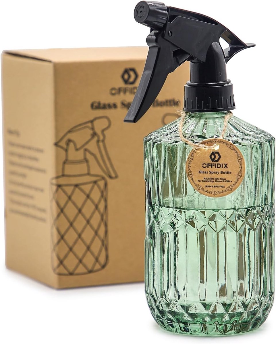 SnelShoppen - Fine Mist Sprayer voor Planten, Glazen Sprayfles, Handdruk, 0.43 L, Verstelbare Dopsproeier voor Tuinieren en Schoonmaken