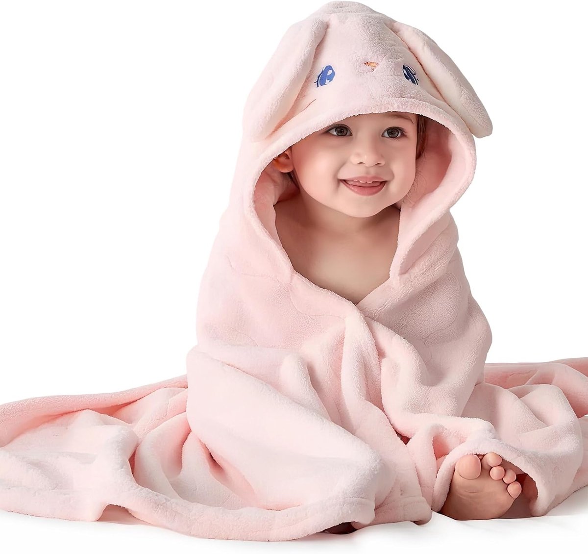 SnelShoppen - Baby Handdoek met Kap 80 x 80 cm Absorberende Grote Peuter Badhanddoek voor Pasgeboren Baby Jongens Meisjes, Zacht Coral Fleece, Leuk Ca