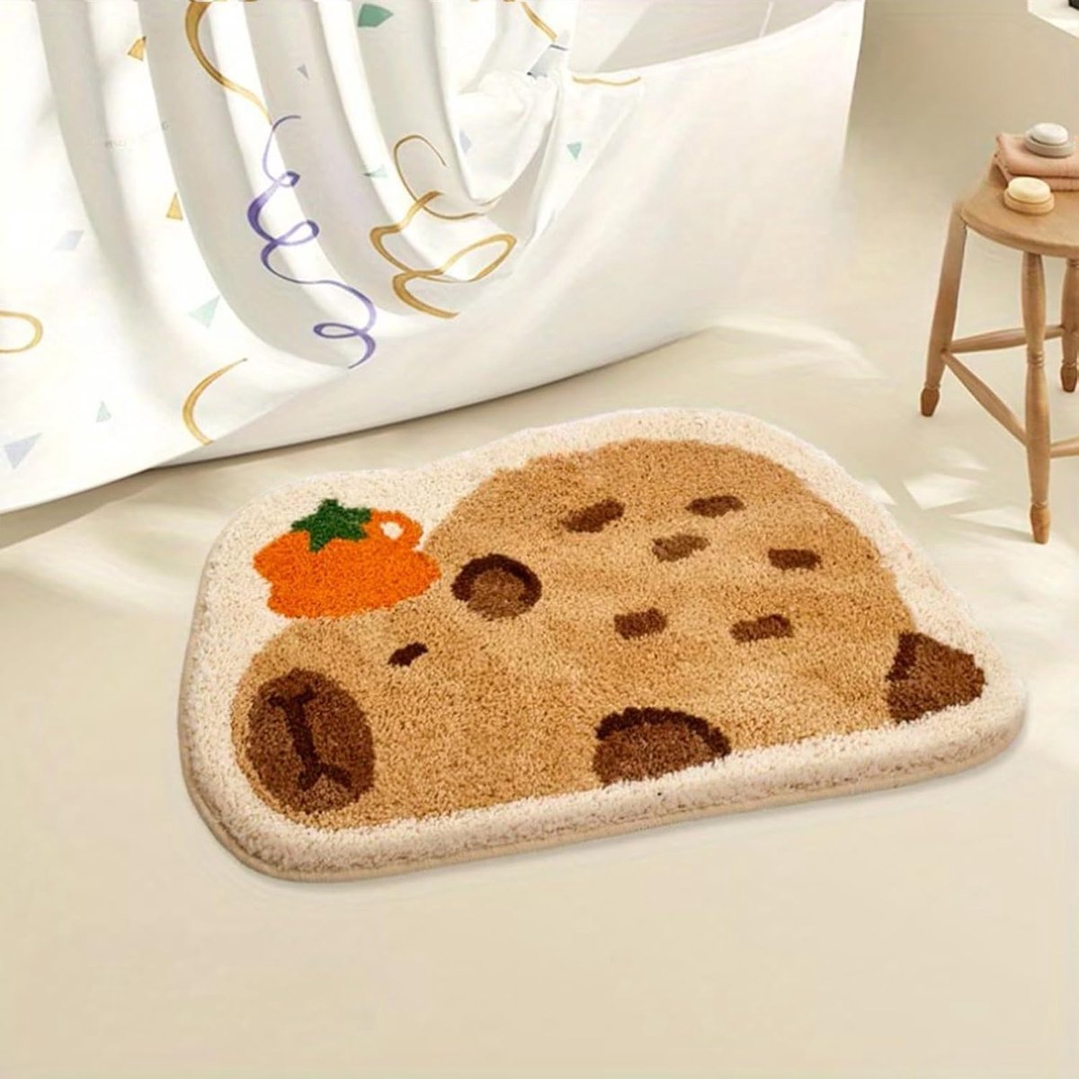 SnelShoppen - Capybara Oranje Badkamermat 40 x 60 cm, Zachte Antislip Bademat, Wasbare Vloermat Voor Douche, Badmat Voor Badkamer, Keuken, Woonkamer,