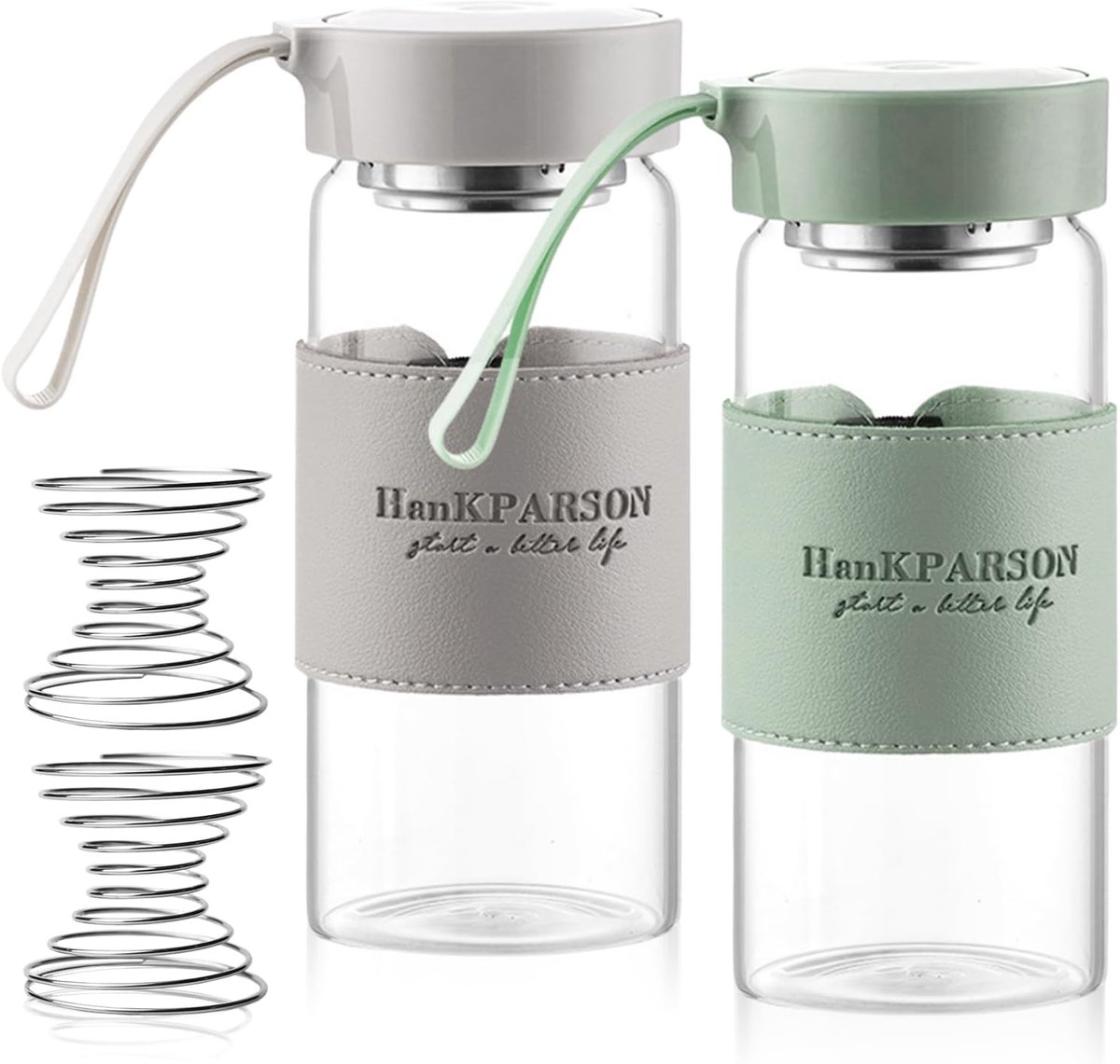 SnelShoppen - 2pcs 480ML Glas Shaker Fles met RVS Mengbal, Lekvrije Protein Shaker voor Fitness, Sport en Eiwitdrankjes (Groen + Grijs)