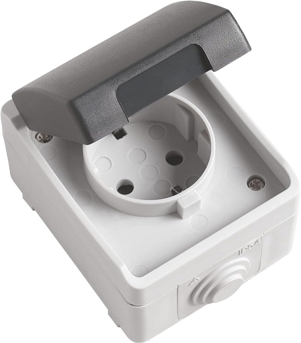 SnelShoppen - Vochtbestendige Schuko wandcontactdoos IP54 met deksel - 230V, 16A, 3680W, Geschikt voor binnen en buiten - Ideaal voor tuin, terras en