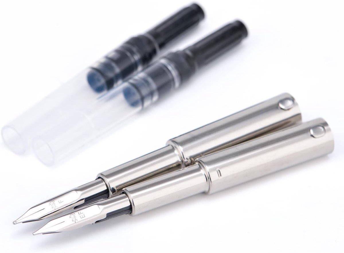 SnelShoppen - 2PCS Fountain Pen Nib Section Set - Extra Fine & Fine Nibs - RVS met Iridium Tips - 5.5mm Diameter Ink Converter - Perfect voor Schrijve