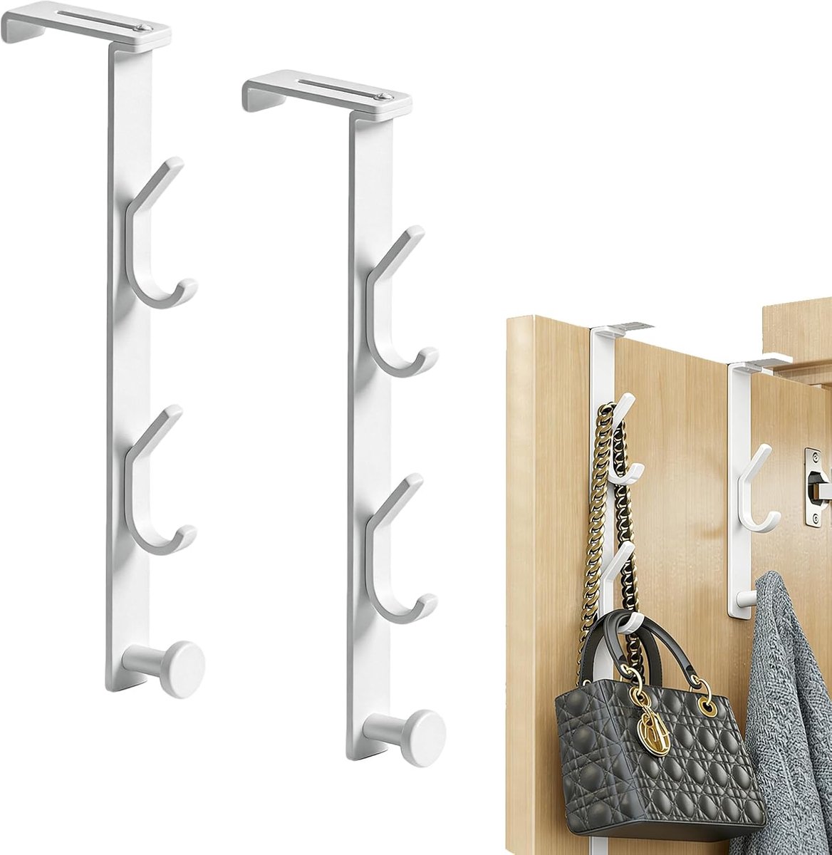SnelShoppen - Deur Haakjes voor Kleding - Verstelbare Garderobe Haakjes voor Deur 1.2-6 cm - Set van 2 - Duurzaam Carbon Staal, Ideaal voor Kleding, T
