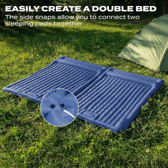 Zelfopblazende slaapmat - Kampeer matras - Comfortabel slapen buiten - Geïntegreerd hoofdkussen - 12 cm dik - Marineblauw — afbeelding 4
