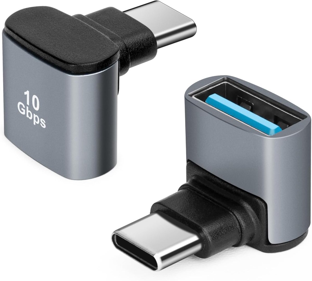 SnelShoppen - USB C naar USB 3.1 OTG Adapter 90 Graden (2-Pack), Type C naar USB A Vrouwelijk Hoekadapter voor Snelle 10G Dataoverdracht voor Smartpho