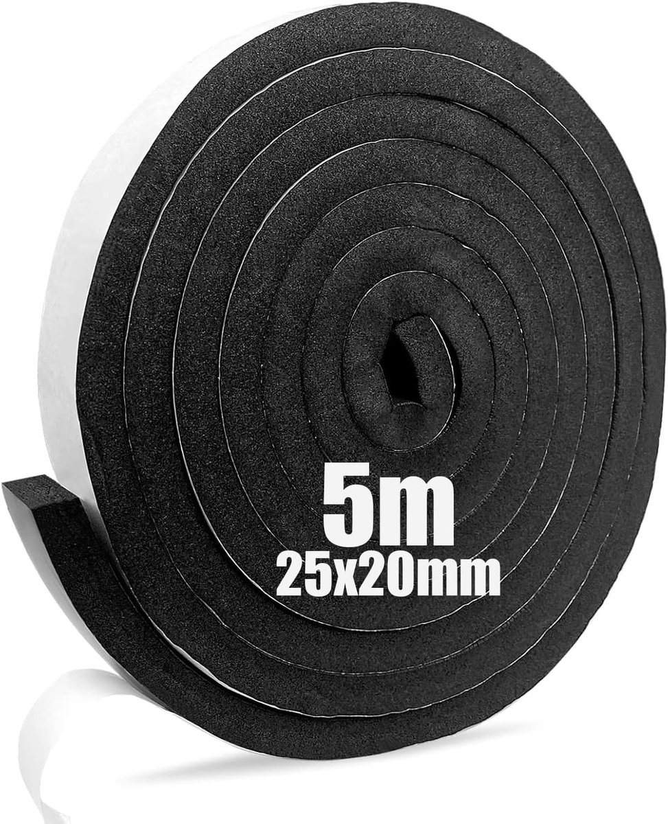 SnelShoppen - Foam Adhesive Sealing Tape 25mm x 20mm D x 5m - Zelfklevend Foam Tape voor Deuren en Ramen - Geluidsisolatie, Weerbestendig, Anti-Collis